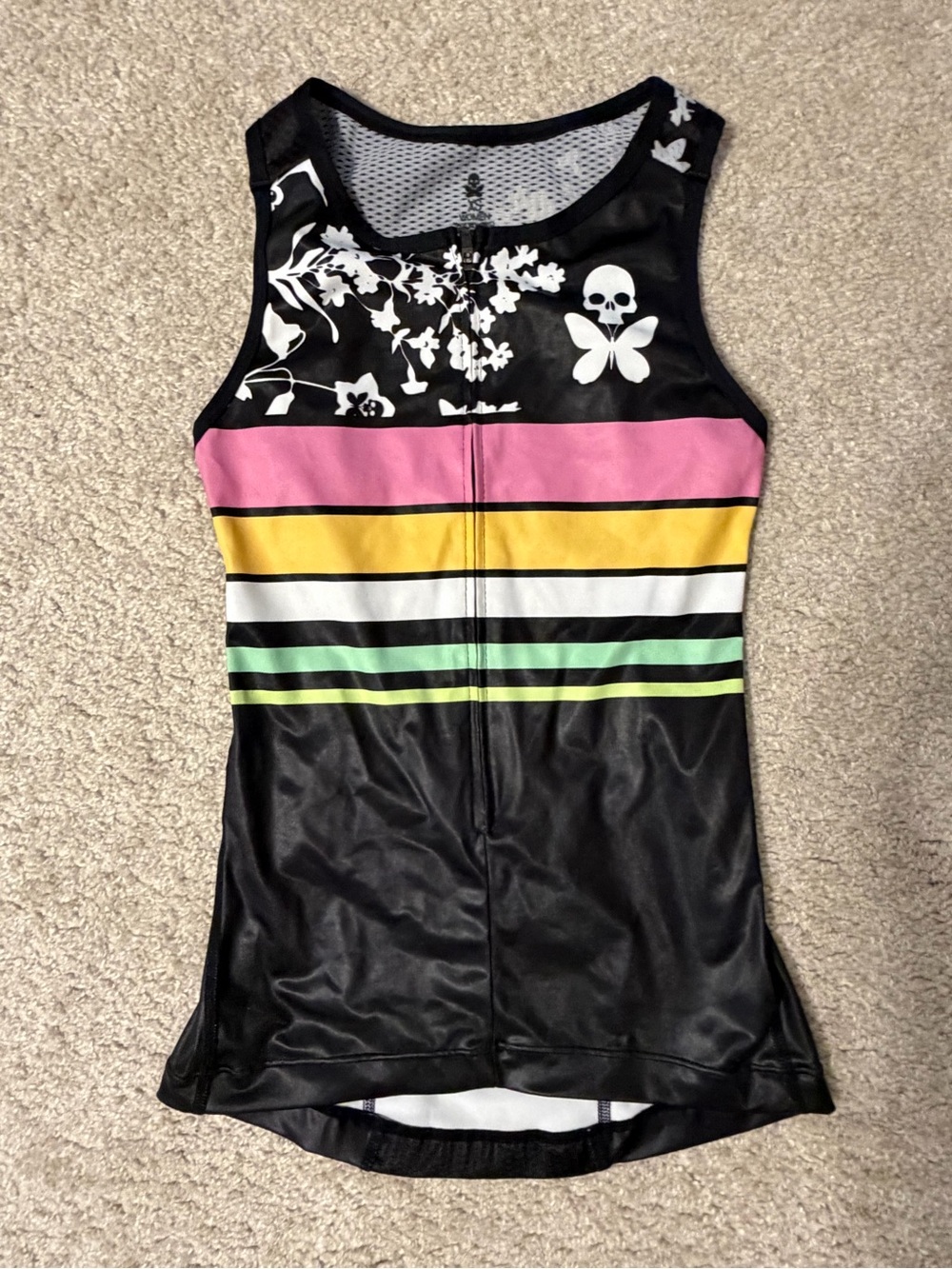 Betty Design Black Floral & Stripe Cycling tank